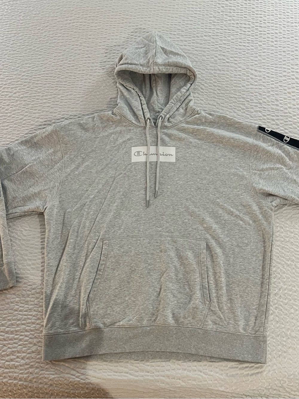 Champion Men's XL Hoodie With Taping, Midweight Fleece Hoodie - Grey / Black